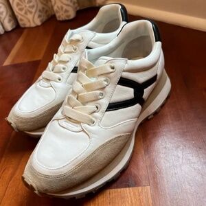 Veronica Beard "Valentina" Tricolored Suede and Leather Runner Sneakers